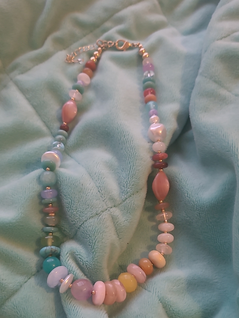 Pastel Multi-Bead Necklace in Pink, Blue & Yellow